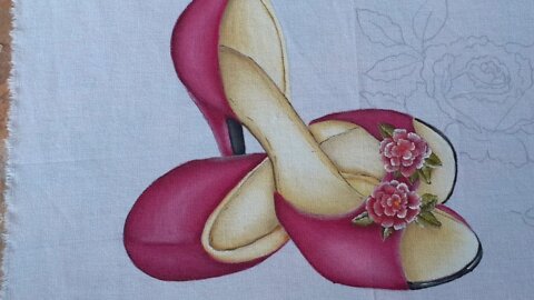🔴Live Cont.Pintura Em Tecido Sapato E Rosa 3