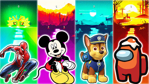 Music Game! Spider Man-Mickey Mouse-Paw Patrol-Among Us! Tiles Hop