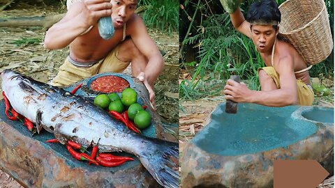 Survival in the rainforest making granite mortar and pestle - Village Chef