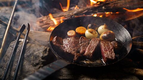 Solo Camping in early summer . the best steak.- canvas lavvu, bushcraft, ASMR, 4K