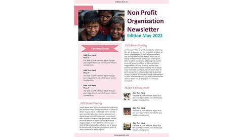 One Page Non Profit Organization Newsletter PowerPoint Template