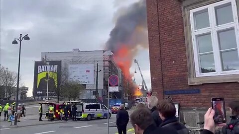 Denmark's historic 17th-century Stock Exchange building in Copenhagen is on fire