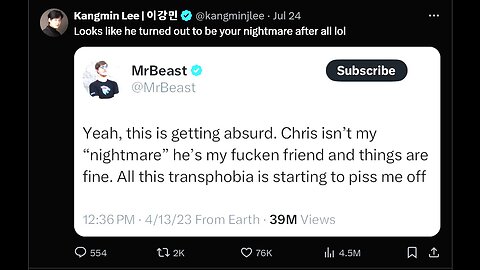 Mr. Beast addresses trans cohost allegedly messaging adult content to minors