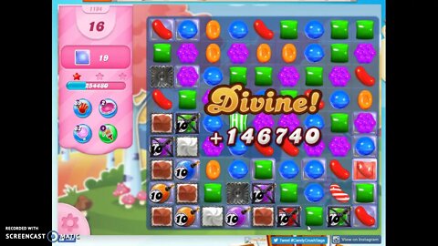 Candy Crush Level 1194 Audio Talkthrough, 2 Stars 0 Boosters