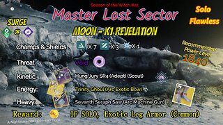 Destiny 2 Master Lost Sector: Moon - K1 Revelation on my Solar Hunter Solo-Flawless 9-16-23