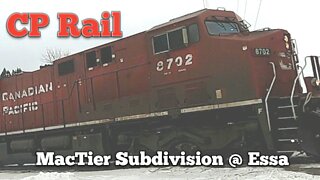 CP Rail Mactier Subdivision @ Essa 8702 North with DPU 8888 and 9834 trailing. Jan.30,2022