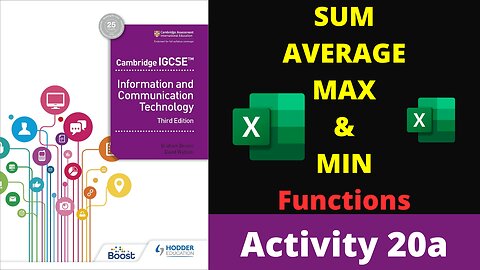 Activity 20a IGCSE ICT SUM, AVERAGE, MIN, MAX Functions in Excel | SHOW VALUES & FORMULAE in Excel