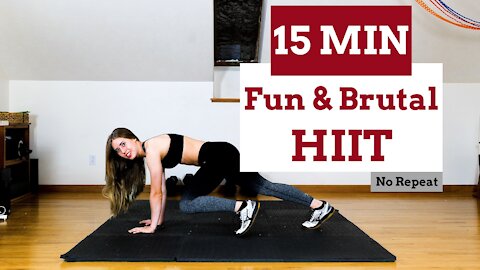 15 MIN FUN AND BRUTAL HIIT WORKOUT - Total body burn / No Repeat and no equipment | Selah Myers