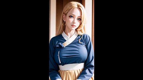 AI Hot Women Lookbook: Blonde Girl w/ Korean Dress Hanbok