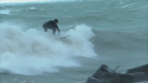 Before lake effect blast, surfers hit the waves of Lake Erie