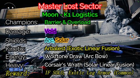 Destiny 2 Master Lost Sector: The Moon - K1 Logistics 1-30-22