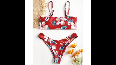 Floral Bandeau Thong Bikini Set
