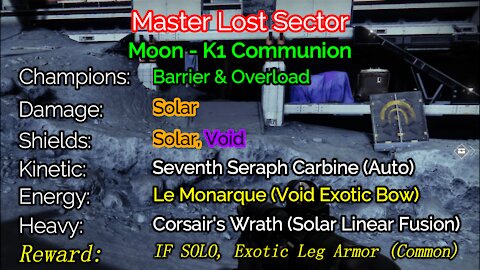 Destiny 2 Master Lost Sector: The Moon - K1 Communion 12-29-21