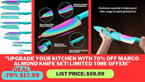 "70% Off Fall Sale: Marco Almond KYA37 12-Piece Rainbow Knife Set with Blade Guards"