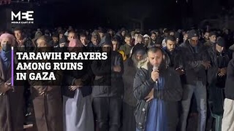 Palestinians hold Tarawih prayers at ruined al-Farouq Mosque in Gaza