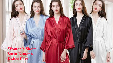 Women's Short Satin Kimono Robes Pure Color Bridesmaid Wedding Party Bathrobe Sleepwear