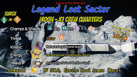 Destiny 2 Legend Lost Sector: Moon - K1 Crew Quarters on my Strand Hunter 10-21-23