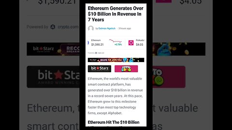 Ethereum Generates Over $10 Billion In Revenue In 7 Years
