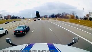 Tire Hits Windshield In Detroit Michigan