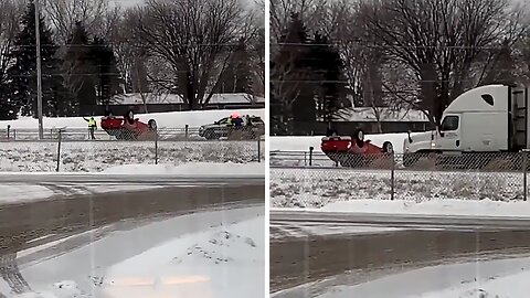 Truck with 'Jesus Christ' written on side drives past car crash