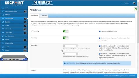 SecPoint Penetrator Vulnerability Scanner 47 AI Machine LearningAISettings2