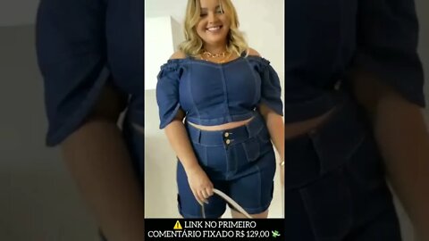 🛑 CONJUNTO JEANS COM LYCRA CROPPED BERMUDA FEMININA PLUS SIZE