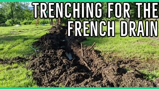 Digging a Trench For DIY French Drain Install using a Mahindra 5545 with Backhoe
