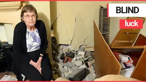 Blind grandma lucky to be alive after a car crashed into her living room