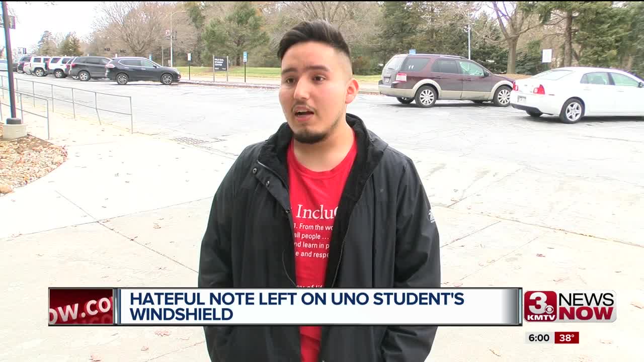 Hateful note left on UNO student's windshield