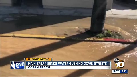 Ocean Beach water main break sends water gushing down streets
