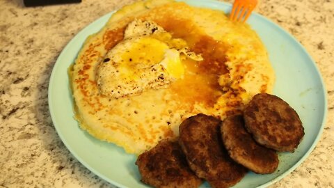 Sausage Pancakes And Fried Eggs Simple Breakfast For The Gamer Fellas Who Can't Cook Very Easy