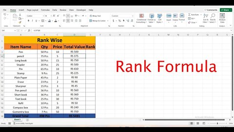 How To Find Out Rank in Excel (Rank Formula). In Hindi