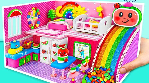 How To Make Cocomelon Pink House has Rainbow Slide Candy Pool by Polymer Clay ❤️ DIY Miniature House