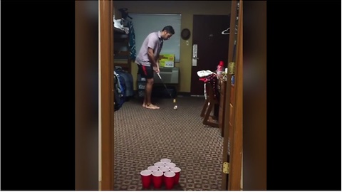Compilation of ping pong trick shots with a golf club