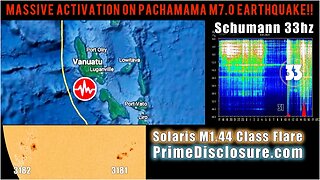 Massive Activation Magnitude 7 Earthquake Vanuatu ~ Powerful M1.44 Class Solar Flare 33hz Resonance