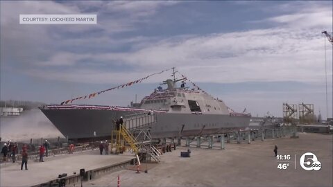 USS Cleveland rocks tugboat during launch; sustains 'limited damage,' Navy says