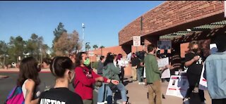 Protesters rally outside of Clark County Government Center right now