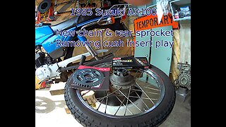 1985 Suzuki AX100 - New chain & sprocket, removing cush insert play