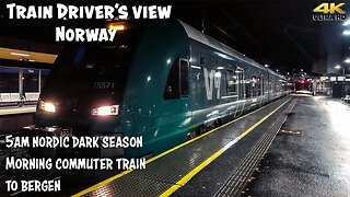 4K CABVIEW: 5am nordic dark season commuter train to Bergen