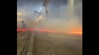 A staggering video from Hawaii vividly captures the scene as fire is propelled across the street