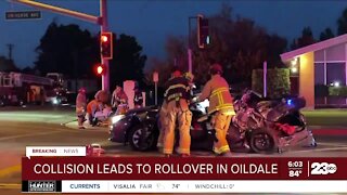 Rollover crash in Oildale pins driver into vehicle