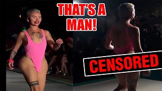 Man with FAKE lips and FAKE butt models women's swimsuit at Miami Swim Week! This needs to STOP!