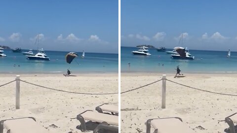 Skydiver in Panama arrives at the beach in style