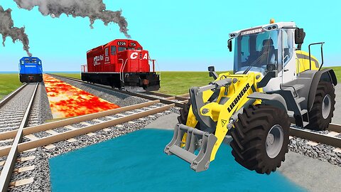 Bulldozer Truck Rescue - Cars Deep Waters - Cars vs Trains and Rails - BeamNG.Drive