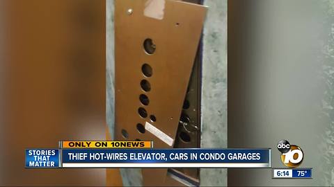 Theif hot-wires elevator, cars in condo garages