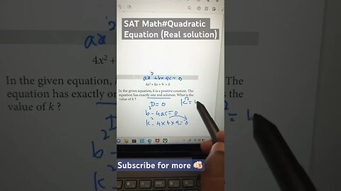 Find K when a quadratic equation has one real solution #satmath #youtubeshorts
