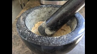 Garlic Powder with a Mortar and Pestle