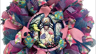 Window Scene Bird and Butterflies Stained Glass Deco Mesh Wreath |Hard Working Mom |How to