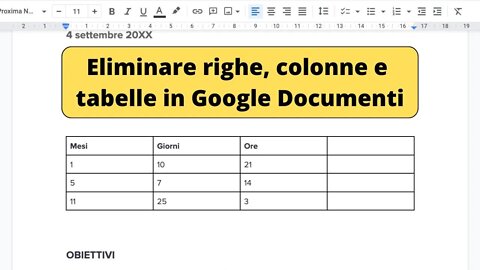 Eliminare colonne, righe e tabelle su Google Docs