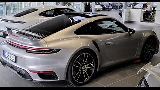 [8k] MORE GT Silver 992 Turbo S with Carbon mirror housings at Porsche Center Segeltorp. Brutal!